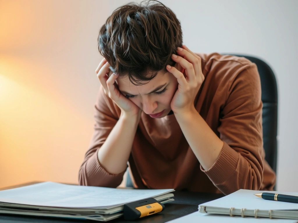 Άτομο που αισθάνεται κόπωση, κρατώντας το κεφάλι του, με θολό φόντο
