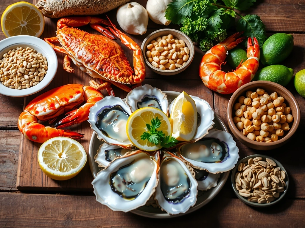 Διάφορα θαλασσινά και όσπρια, πλούσιες πηγές ψευδαργύρου