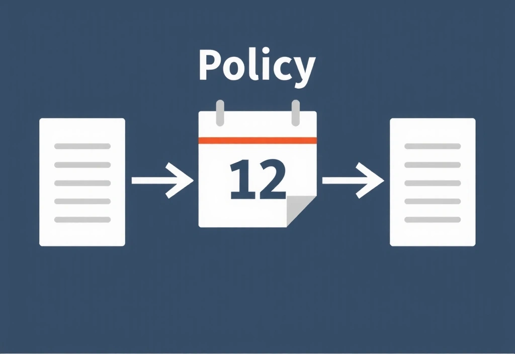 Εικονογράφηση ημερολογίου με αναγραφόμενη ημερομηνία και βέλη που υποδεικνύουν αλλαγές, συμβολίζοντας την ενημέρωση πολιτικής.