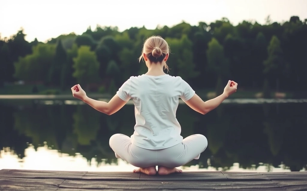 Άτομο που διαλογίζεται σε ένα γαλήνιο φυσικό περιβάλλον, συμβολίζοντας την ηρεμία και την ισορροπία.
